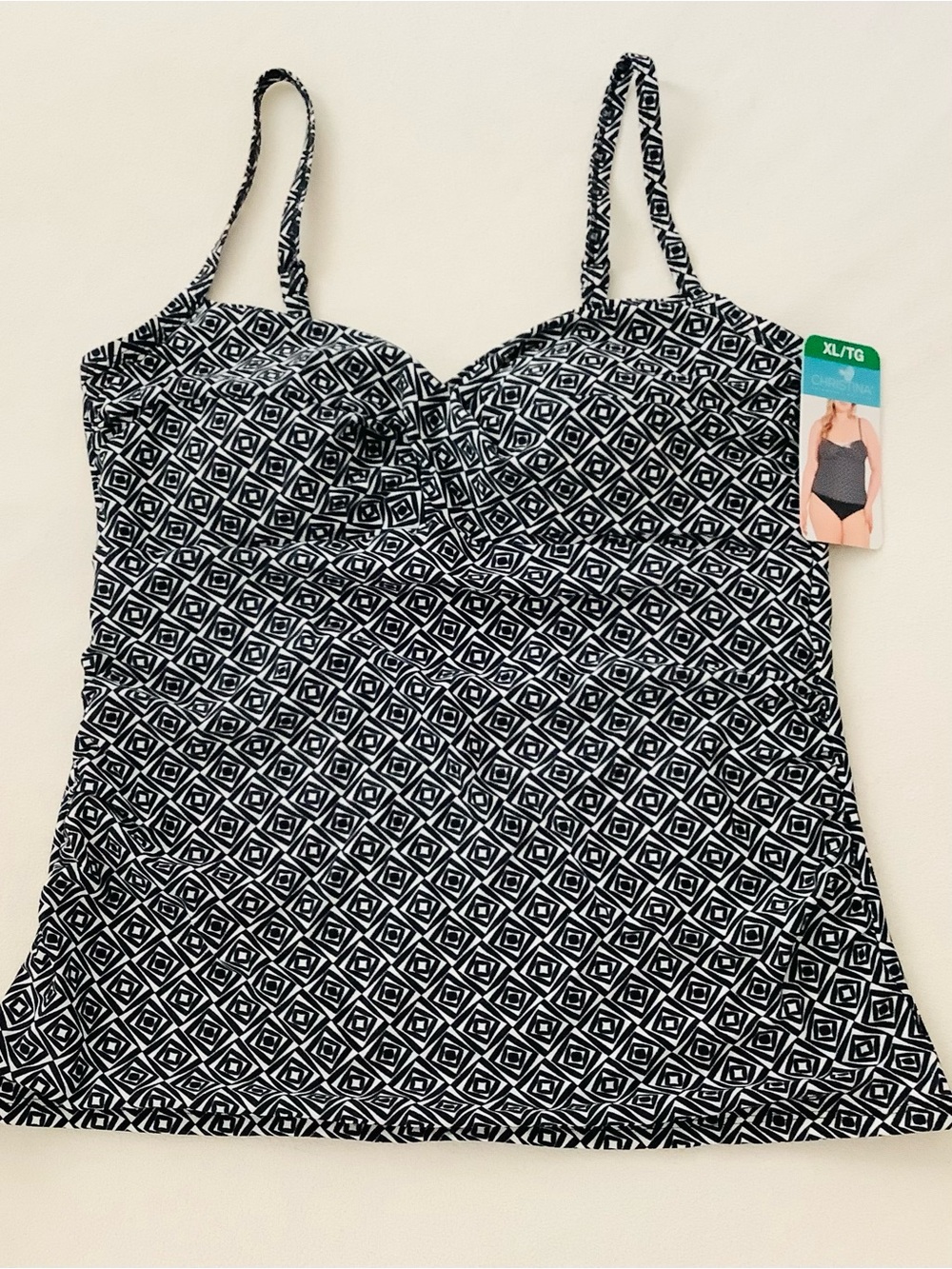 💝 3 For $50 NEW Christina Black & White Geometric Tankini Swimsuit Top Vacation